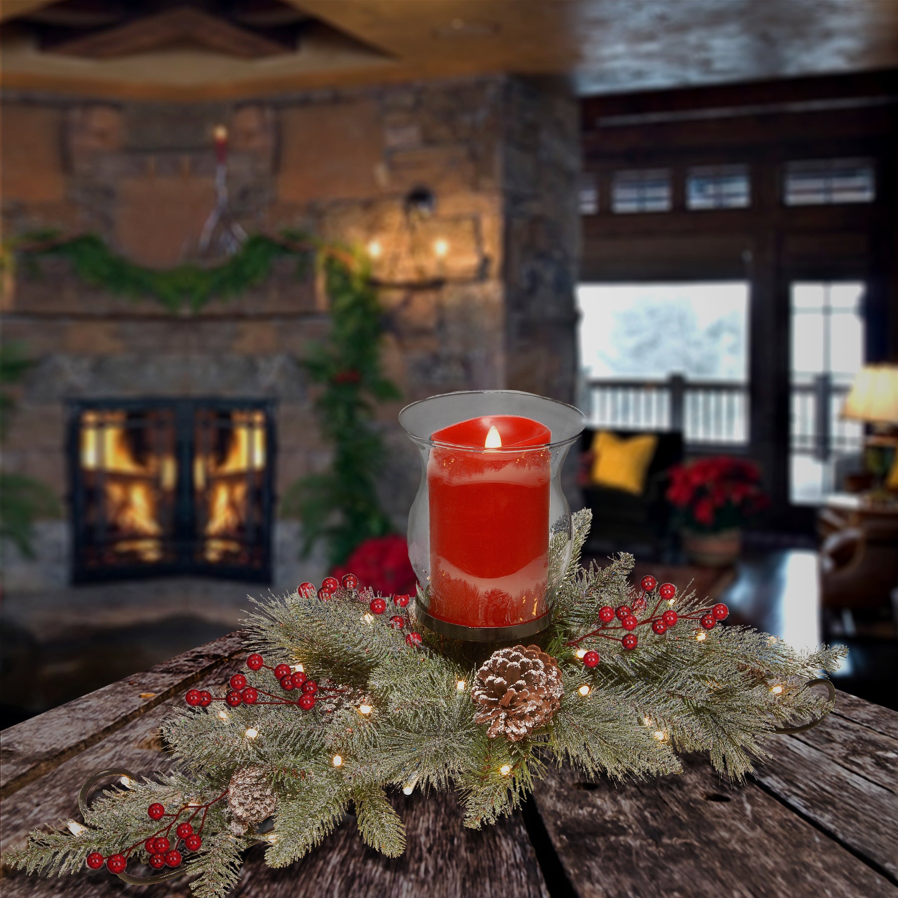 Snowy Bristle Berry Candleholder Centerpieces