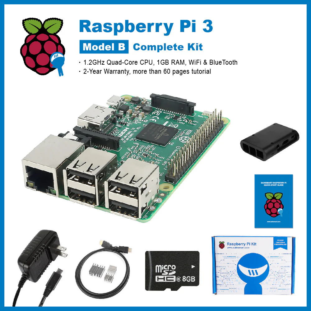 [US ONLY] CNCchinese Raspberry Pi 3 Complete Kit : ABS Case + SD Card + HDMI + HeatSinks + USB Charger (UL Listed) Tutorials&Codes