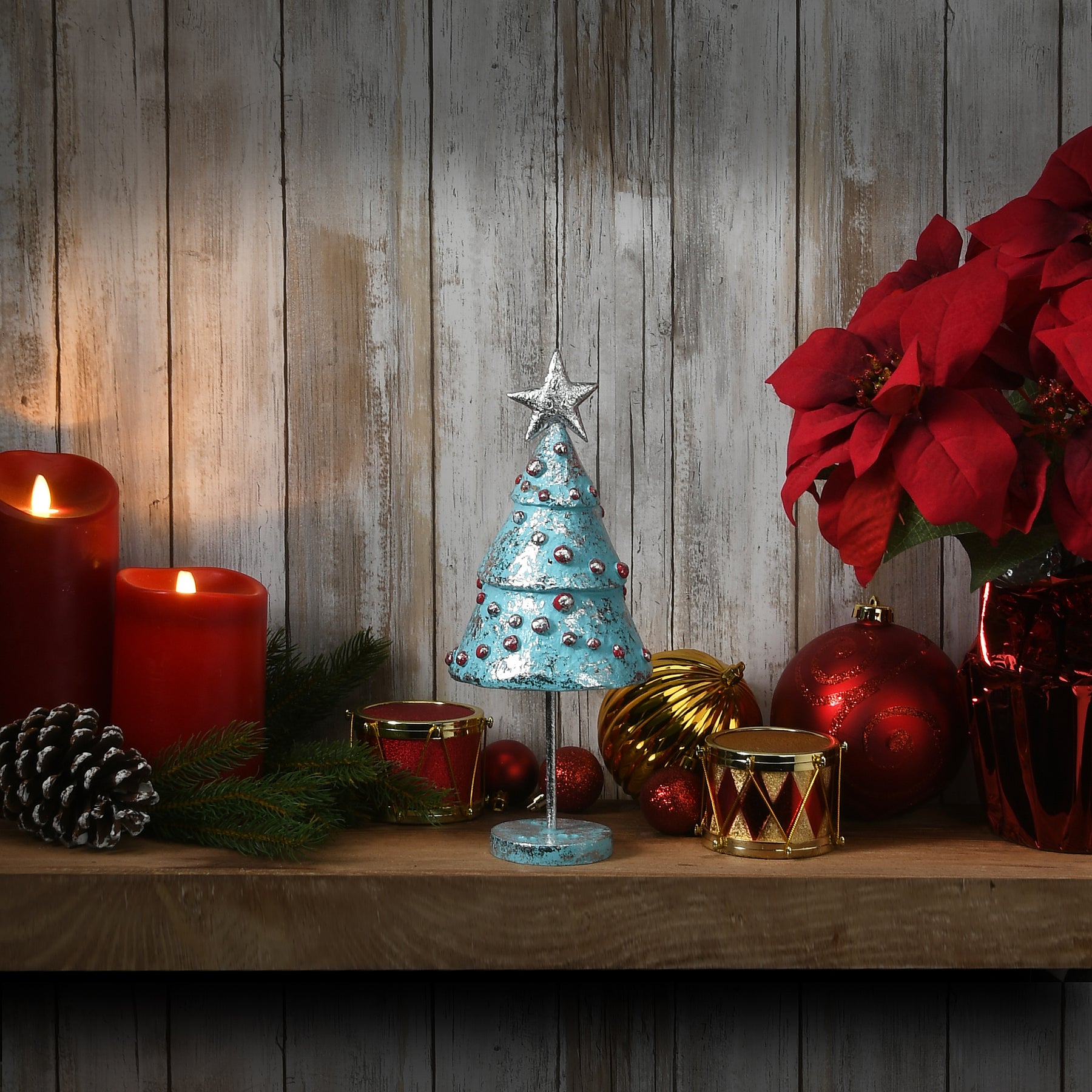 Silver and Blue Christmas Tree, Paper Clay, 11 in